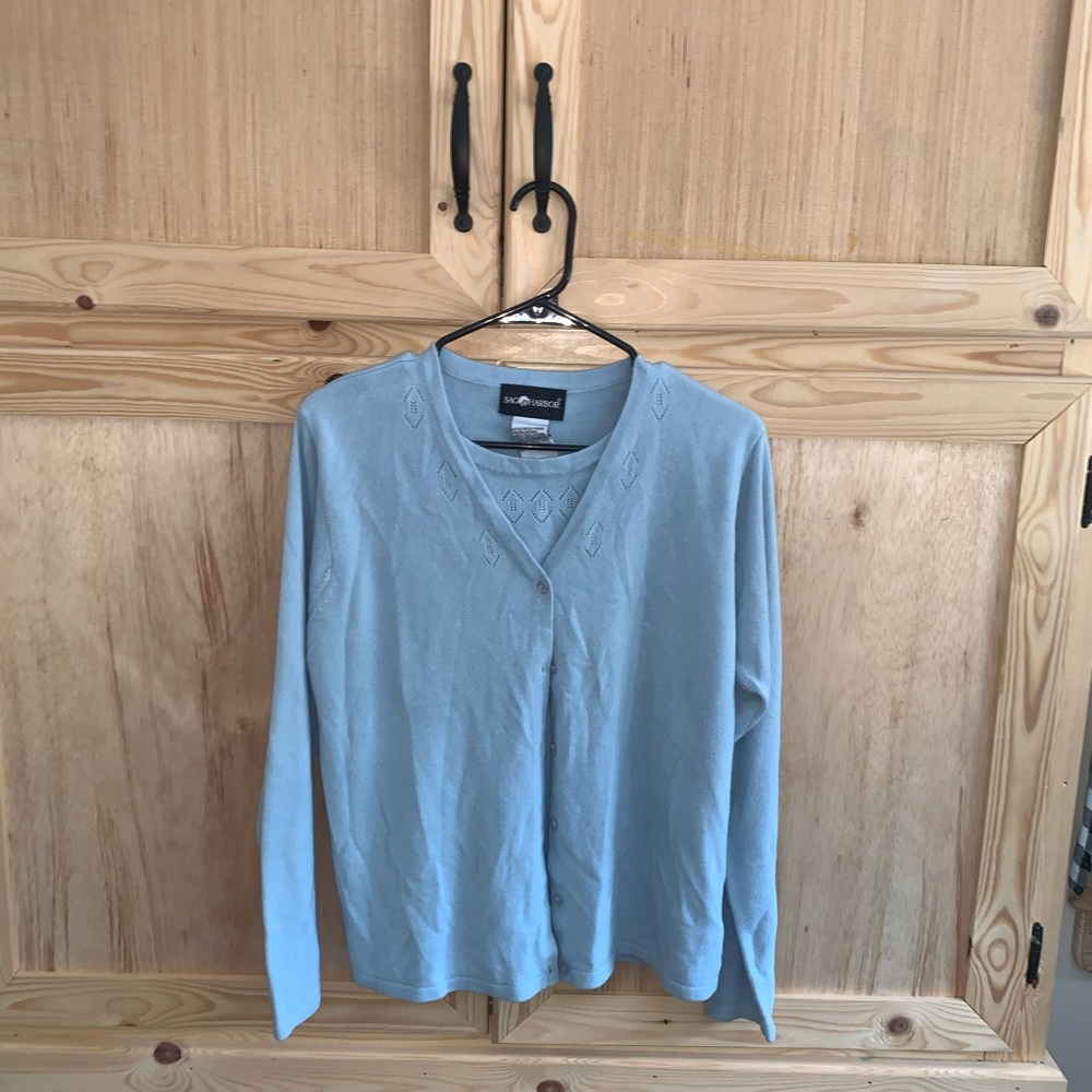 Sag Harbor baby blue double layer style cardigan sweater size M